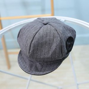 MZ8809 Spring Striped Children Beret Octagonal Hat  Size: Around 48cm(Gray)
