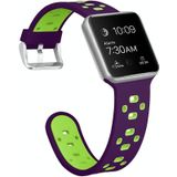 Vierkante gat tweekleurige siliconen gesp vervangende band horlogeband voor Apple Watch Series 7 41mm / 6 & SE & 5 & 4 40mm / 3 & 2 & 1 38mm (paars + groen)