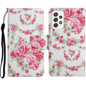 Voor Samsung Galaxy A52 5G / 4G Geschilderd Patroon Horizontale Flip Lederen Case met Houder & Card Slot & Portemonnee (Rose Flower)