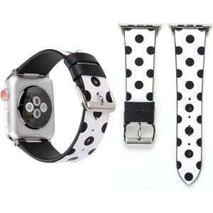 Simple Fashion Dot Pattern Genuine Leather Wrist Watch Band for Apple Watch Series 3 & 2 & 1 38mm(White+Black)