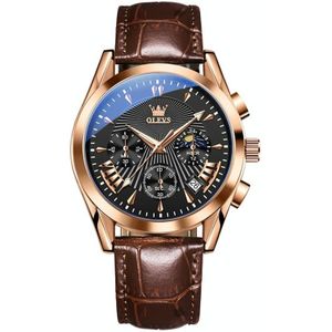 OLEVS 2876 heren multifunctioneel sportchronograaf quartzhorloge (zwart + rosgoud)