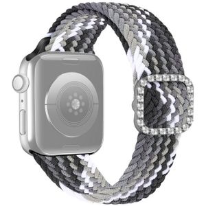 Verstelbare nylon gevlochten elasticiteit diamant gesp vervangende band horlogeband voor Apple Watch Series 7 & 6 & SE & 5 & 4 40mm / 3 & 2 & 1 38mm (zwarte chocolade)