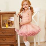 Girls Sling Puffy Solid Color Dress (Color:Bean Paste Color Size:110)