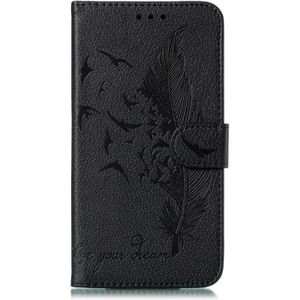 For Motorola Moto G5 Plus 5G Feather Pattern Litchi Texture Horizontal Flip Leather Case with Wallet & Holder & Card Slots(Black)