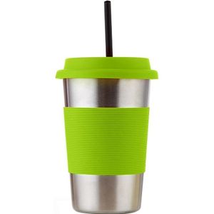 500ml Single Wall Electropolished Stainless Steel Curling Edge Beverage Cup With Rubber Circle Band And Cap(Green)