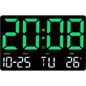 Groot display Led digitale klok 5 modi Helderheid Instelbare temperatuur Mute elektronische klok (groene dubbele kleur)
