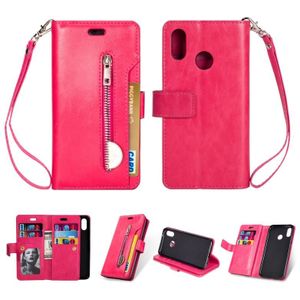 For Huawei P20 lite / Nova 3e Multifunctional Zipper Horizontal Flip Leather Case with Holder & Wallet & 9 Card Slots & Lanyard(Rose Red)