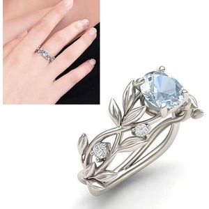 Crystal vine Leaf design Verlovings ring mode voor vrouwen sieraden  ring maat: 8 (hemelsblauw)