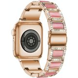 22mm metalen opaal horlogeband voor Apple Watch Series 7 45mm / 6 & SE & 5 & 4 44mm / 3 & 2 & 1 42mm (Rose Gold + Pink)