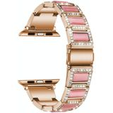 22mm metalen opaal horlogeband voor Apple Watch Series 7 45mm / 6 & SE & 5 & 4 44mm / 3 & 2 & 1 42mm (Rose Gold + Pink)