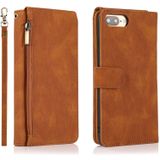 Skin-feel Crazy Horse Texture Zipper Wallet Bag Horizontal Flip Leather Case with Holder & Card Slots & Wallet & Lanyard For iPhone 6 Plus(Brown)