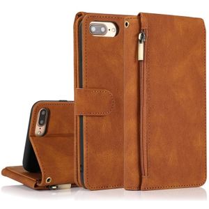 Skin-feel Crazy Horse Texture Zipper Wallet Bag Horizontal Flip Leather Case with Holder & Card Slots & Wallet & Lanyard For iPhone 6 Plus(Brown)