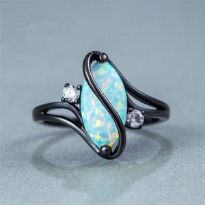 S Shape Opal Stone Black Color Rings Fashion Jewelry For Women  Ring Size:10(Black)
