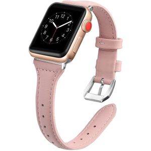 Echte lederen horlogeband voor Apple Watch Series 7 41mm / 6 & SE & 5 & 4 40mm / 3 & 2 & 1 38 mm (Rose Pink)