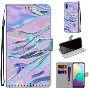 For Samsung Galaxy A02 / M02 Coloured Drawing Cross Texture Horizontal Flip PU Leather Case with Holder & Card Slots & Wallet & Lanyard(Fluorescent Water Texture)