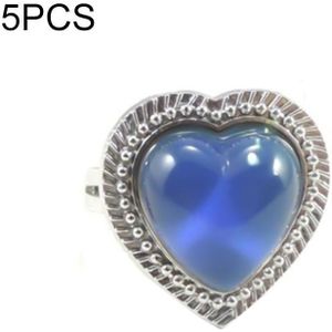 5 PCS Temperature Sensitive Discoloration Adjustable Open Ring(Big Heart Gem)