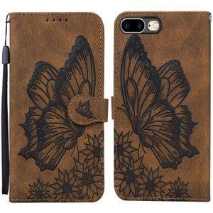 Retro Skin Feel Butterflies Embossing Horizontal Flip Leather Case with Holder & Card Slots & Wallet For iPhone 8 Plus / 7Plus(Brown)
