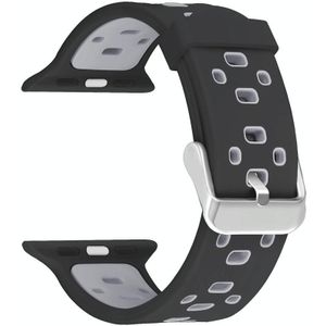 Vierkante gat twee-kleuren siliconen gesp vervangende band horlogeband voor Apple Watch Series 7 45 mm / 6 & SE & 5 & 4 44mm / 3 & 2 & 1 42mm (zwart + grijs)