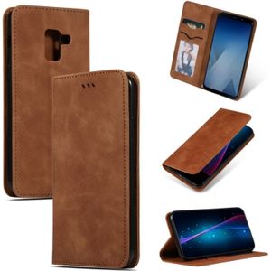 Retro Skin Feel Business Magnetic Horizontal Flip Leather Case for Samsung Galaxy A8 Plus 2018??(Brown)