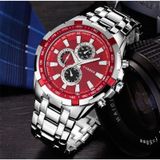 CURREN 8023 Men Stainless Steel Analog Sport Quartz Watch(White case red face)