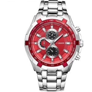 CURREN 8023 Men Stainless Steel Analog Sport Quartz Watch(White case red face)