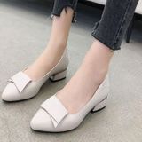 Spring And Summer Cowhide Shoes With Thick Heel Mid-Heel For Women  Size: 35(Beige)