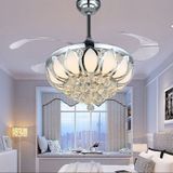 Invisible Crystal Fan LED Chandelier Home Living Room Bedroom Variable Frequency Ceiling Fan Light with Remote Control  Size:52 inch 116 Three Color Change