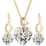 3 PCS / Set Women Heart Shaped Crystal Zircon Earring Necklace Jewelry Set(White)