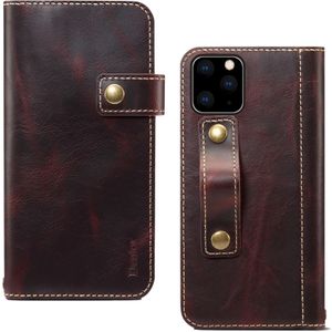 For iPhone 11 Pro Denior Oil Wax Cowhide DK Magnetic Button Horizontal Flip Leather Case with Holder & Card Slots & Wallet(Dark Red)