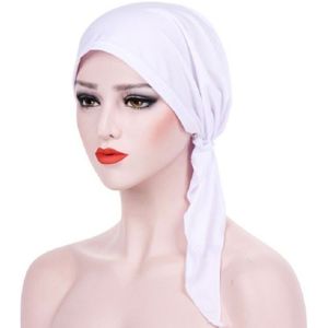Curved Two Tail Wrap Cap Turban Hat  Size:M (56-58cm)(White)