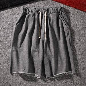 Mens Shorts Straight Casual Sports Pants Loose Solid Color Stretch Five-point Pants (Color:Dark Grey Size:L)