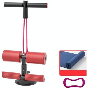 Suction-cup Abdominal Curler Sit-up Aid Household Waistcoat Line  Style:Drawstring + Yoga Mat(Red)
