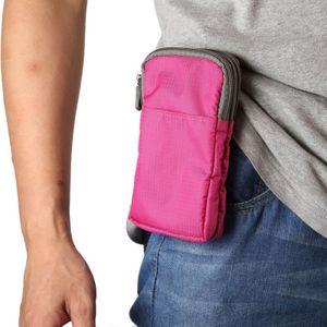 Multi-function Casual Sport Mobile Phone Double Zipper Waist Pack Diagonal Bag for 6.9 Inch or Below Smartphones (Rose Red)