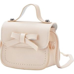 Bowknot PU Leather Mini Baby Girls Casual Messenger Bag Coin Purse Children Small Clutch Bags Simple Shoulder Bag(Beige)