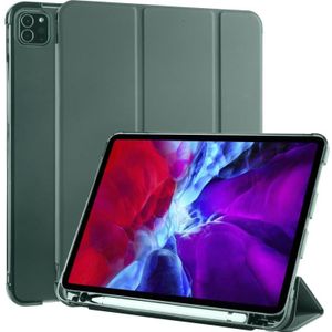 For iPad Pro 11 (2020) / iPad Pro 11(2018) 3-folding Horizontal Flip PU Leather + Shockproof TPU Case with Holder & Pen Slot(Pine Green)