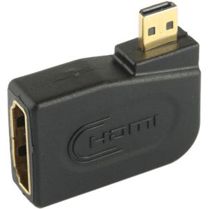 Vergulde Micro HDMI mannetje naar HDMI 19 Pin vrouwtje Adapter met hoek van 90 graden (zwart)