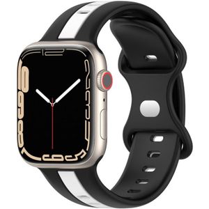 Tweekleurige siliconen horlogeband met vlindergesp voor Apple Watch Series 8&7 45mm / SE 2&6&SE&5&4 44mm / 3&2&1 42mm (zwart+wit)