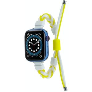 Siliconen bonen gevlochten koord nylon horlogeband voor Apple Watch Ultra 49 mm (wit geel)