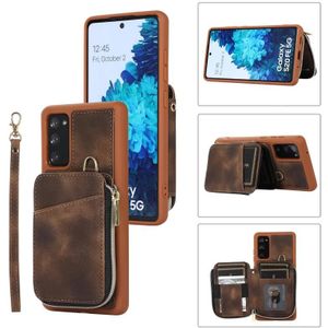 Voor Samsung Galaxy S20 FE Rits Card Bag Back Cover Phone Case(Bruin)
