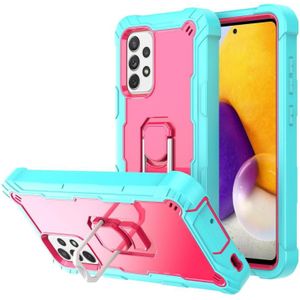 For Samsung Galaxy A72 5G / 4G PC + Rubber 3-layers Shockproof Protective Case with Rotating Holder(Mint Green + Rose Red)