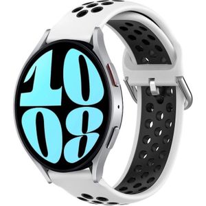 Voor Samsung Galaxy Watch 6 44 mm 20 mm geperforeerde ademende sport siliconen horlogeband (wit + zwart)