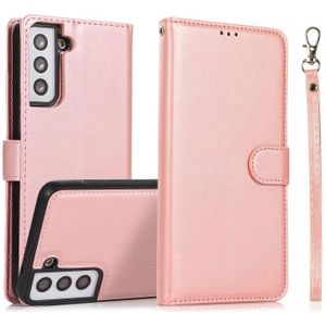 For Samsung Galaxy S21+ 5G Calf Texture 2 in 1 Detachable Magnetic Back Cover Horizontal Flip Leather Case with Holder & Card Slots & Wallet & Photo Frame(Rose Gold)