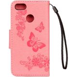 For Huawei  P9 Lite Mini Vintage Embossed Floral Butterfly Pattern Horizontal Flip Leather Case with Card Slot & Holder & Wallet & Lanyard (Pink)