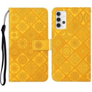 For Samsung Galaxy A32 5G Ethnic Style Embossed Pattern Horizontal Flip Leather Case with Holder & Card Slots & Wallet & Lanyard(Yellow)