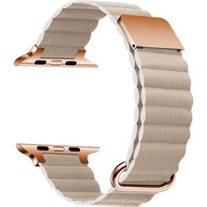 Magnetische lederen band horlogeband voor Apple Watch Series 7 41mm / 6 & SE & 5 & 4 40mm / 3 & 2 & 1 38mm (Rose Gold Buckle Khaki)