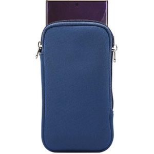 Universal Elasticity Zipper Protective Case Storage Bag with Lanyard For iPhone 12 Pro Max / 6.7-6.9 inch Smart Phones(Sapphire Blue)