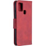 For Samsung Galaxy A21s Retro Lambskin Texture Pure Color Horizontal Flip PU Leather Case with Holder & Card Slots & Wallet & Lanyard(Red)