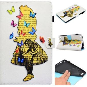 For Kindle Fire 7 2015 Painted Horizontal Flat Leather Case with Card Slot & Holder & Wallet(Girl)