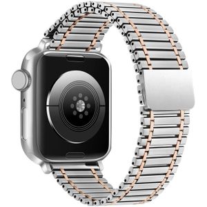 Ketting magnetische roestvrijstalen horlogeband voor Apple Watch-serie 8 & 7 41 mm / SE 2 & 6 & SE & 5 & 4 40 mm / 3 & 2 & 1 38 mm (zilver + roségoud)