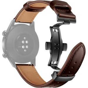 20mm Universal Butterfly Buckle Leather Replacement Strap Watchband  Style:Black Buckle(Dark Brown)